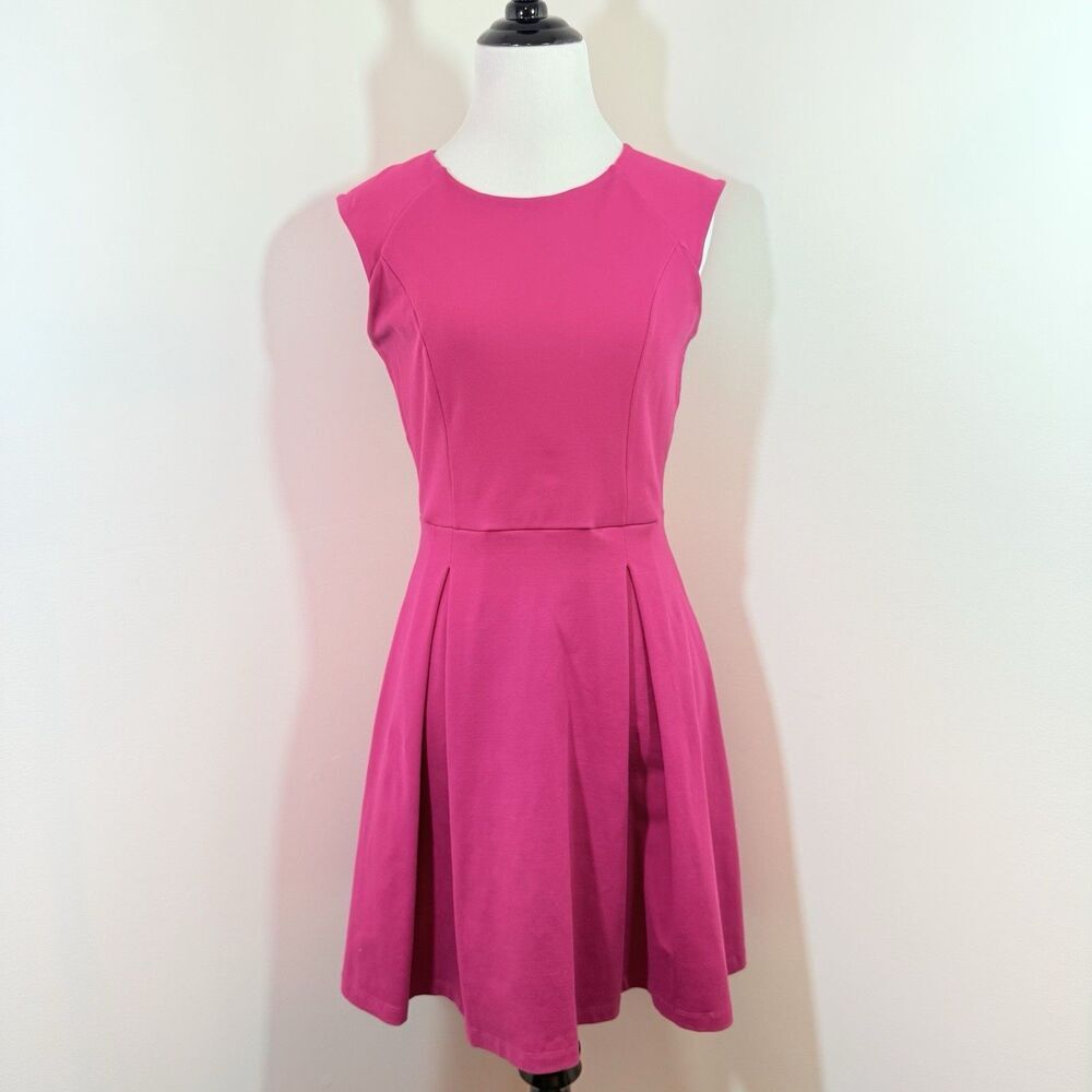Susana Monaco Crew Neck Tank Dress Hot Pink Pleated M MSRP $155